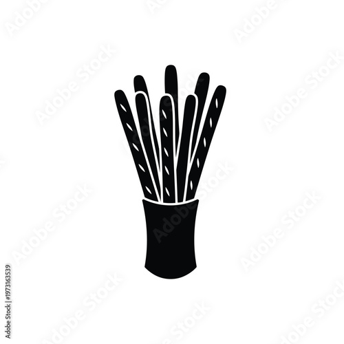 Crispy Delight Illustration: A monochrome illustration of a collection of crispy, savory biscuit sticks, arranged in a simple, sleek and modern presentation.