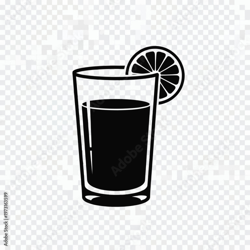 Refreshing Citrus Elixir: A sleek, monochrome illustration captures the essence of a refreshing beverage, a glass of vibrant liquid adorned with a slice of citrus.