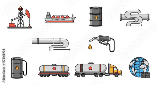 Oil and Gas Industry Icons - Production, Transportation, and Global Impact.