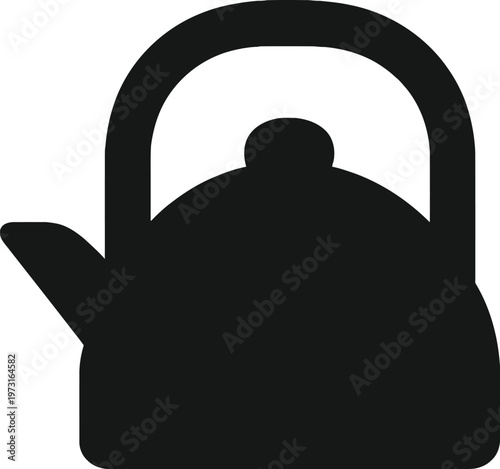 Kettle silhouette icon for kitchen appliance and water boiling beverage preparation graphic design element isolated