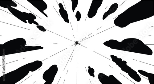 Looking up at abstract swirling shapes and radiating lines with a central point.