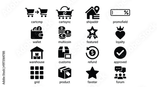 Black icons for ecommerce and shopping concepts