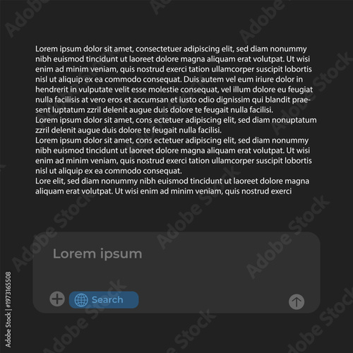 ChatGPT Interface. Open AI chatbot interface with conversation layout, message bubbles, and user input design. Website and mobile app layout for virtual assistant and AI-powered chat.