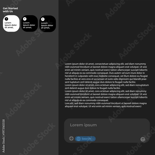 ChatGPT Interface. Open AI chatbot interface with conversation layout, message bubbles, and user input design. Website and mobile app layout for virtual assistant and AI-powered chat.