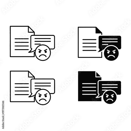 Angry chat icons with documents on white background
