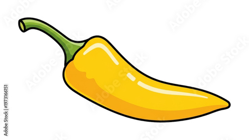 A vibrant yellow chili pepper with green stem on plate closeup