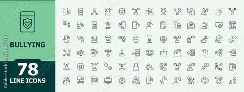 Bullying icon set. Harassment vector icon set. Minimal icons set. Contains such icons as offend, abuse, sex, sexual, discrimination, harassment, violence and more. Pixel perfect. Editable vector.