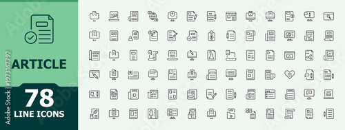 Article line icon set. Icons for UI designs. Related to writing, writer, author, write. Editable stroke. Vector collection. Writing vector icon set.
