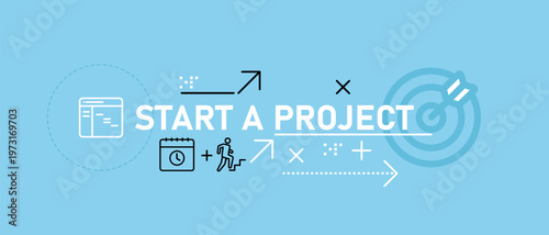 start a project business icons and project planning for corporate landing page web header banner professional management strategy process startup launch ideas