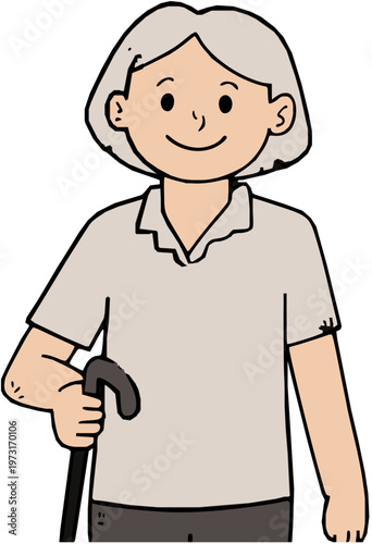 지팡이를 든 여자 노인