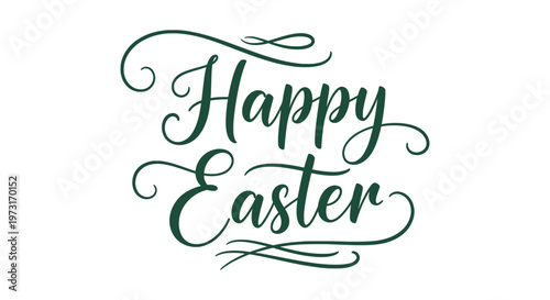 Elegant Dark Green Happy Easter Calligraphy Greeting Lettering Isolated on White Background Design
