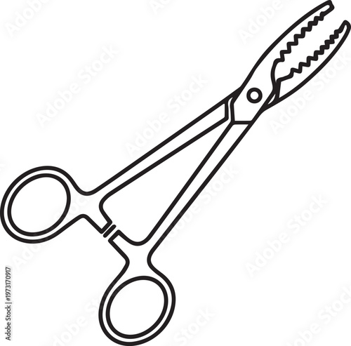 Black outlined icon of forceps