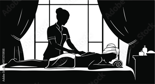Professional masseuse providing a soothing back massage to a woman in a tranquil spa setting.