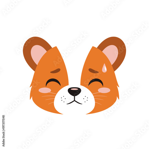 Cute Cartoon Dog Face with Sweat Droplet, Feeling Stressed and Worried