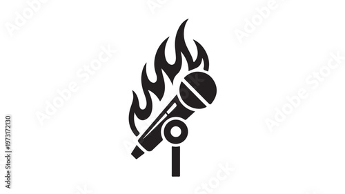 Microphone on Fire Vector for Passionate Public Speaking, Protest Activism, and High-Energy Vocal Performance Graphic Design