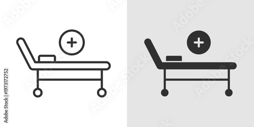 Hospital Bed Icon representing patient care, hospitalization, and medical treatment.