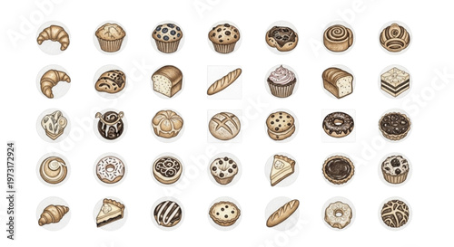 Croissant Muffin Cinnamon Bakery Icons for Food UI Design