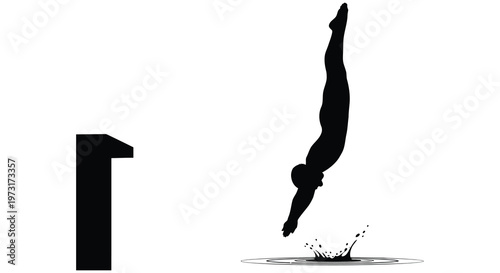 A diver is captured mid air in a dynamic plunge from a platform creating a striking silhouette high quality professional detailed modern