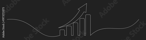 Continuous Line Drawing of Business Growth Chart with Upward Arrow and Rising Trend