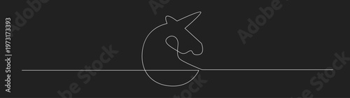 Minimalist One Continuous Line Drawing of a Unicorn Head Profile on a Dark Background
