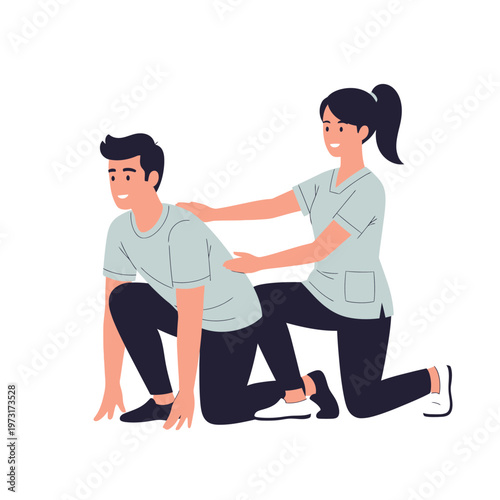 Physical Therapist Assisting Patient With Back Exercise and Rehabilitation