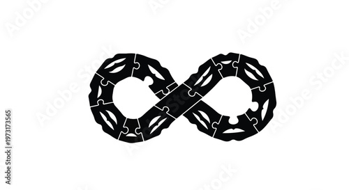 Interconnected puzzle pieces forming an infinity symbol, representing connection and endless possibilities.