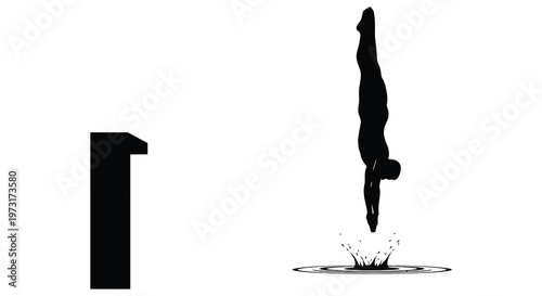 A dynamic black silhouette of a diver in mid air poised above water with splash effects showcasing athletic grace silhouette high quality