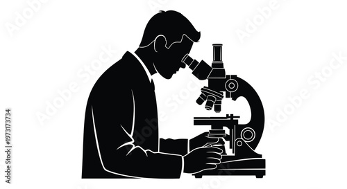 A scientist intently observes a sample under a microscope a striking black silhouette high quality professional detailed modern elegant stylish clean