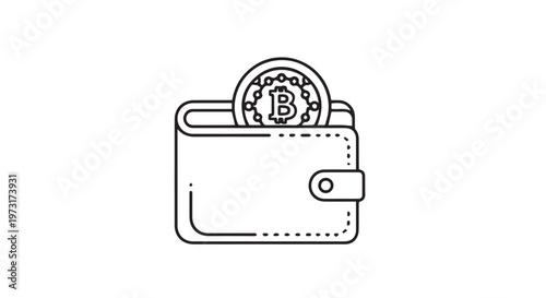 Bitcoin Crypto Wallet Line Icon for Digital Finance and Cryptocurrency Savings
