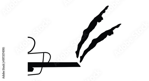 Two divers are captured mid air executing a synchronized dive from a platform a striking silhouette high quality professional detailed modern elegant