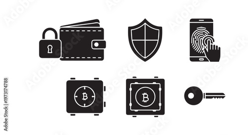 Bitcoin Crypto Wallet Security Icons for Digital Asset Protection