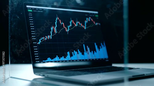 Laptop Displaying Financial Stock Market Data and Charts for Business Analysis.