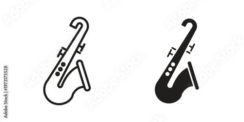 Saxophone icon linear vector outline, symbol logo design style