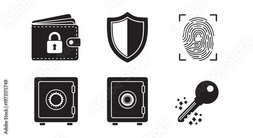 Cyber Security Data Protection Icons Set for Financial Safety and Privacy