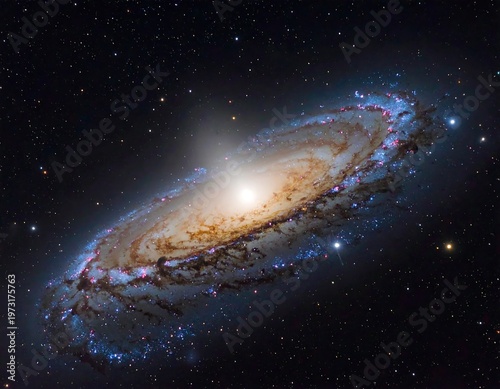 A spiral galaxy with a bright center and vibrant starry edges