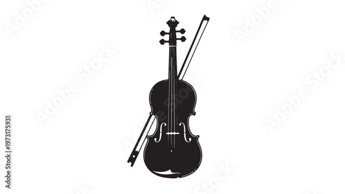 Violin Instrument and Bow Silhouette Vector for Classical Music Orchestra and Professional Musician Branding