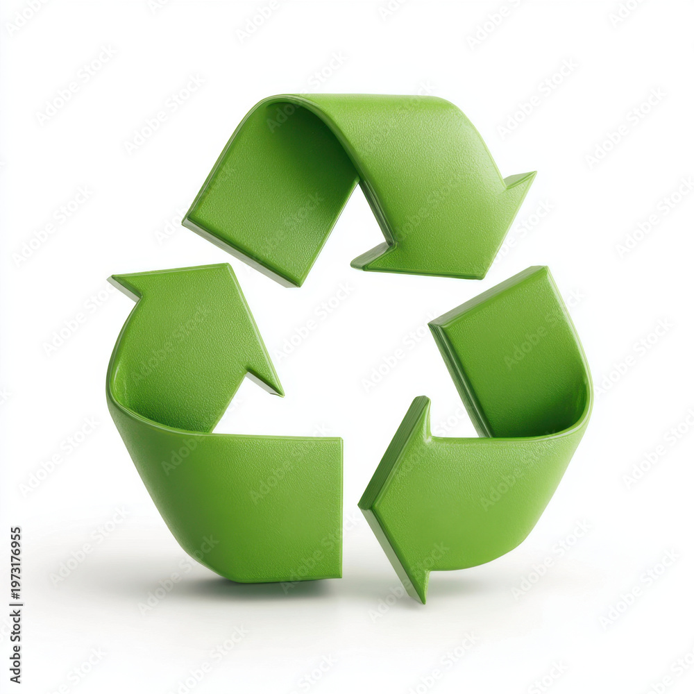 Obraz premium Minimal 3D Green Recycling Symbol on White — Clean Eco Icon for App and Web Design