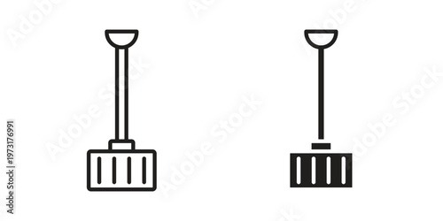 Snow shovel icon linear vector outline, symbol logo design style