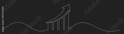 Continuous Line Growth Chart with Upward Arrow. Minimalist Business Success, Financial Progress, and Positive Trend Illustration.