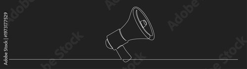 Continuous Line Drawing Megaphone on Black Background