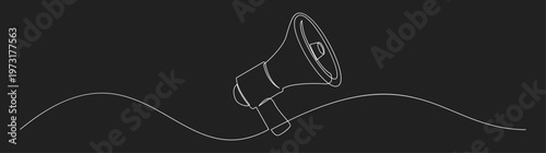 Continuous Line Drawing of a Megaphone on a Black Background for Announcement and Marketing Communication