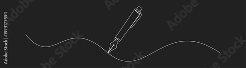 Continuous One Line Art Drawing of a Classic Fountain Pen Writing an Abstract Wavy Line
