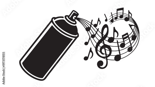 Spray Can Street Art Illustration Spraying Music Notes for Creative Graffiti and Audio Production Concepts