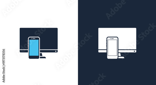 Responsive design concept vector illustration featuring desktop monitor and smartphone for multi-device compatibility