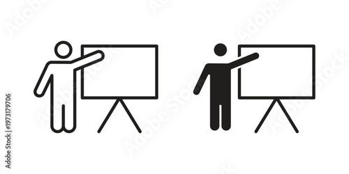 User chalkboard icon linear vector outline, symbol logo design style