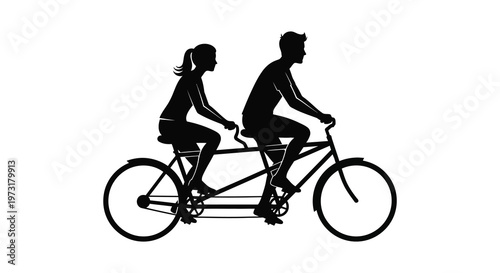 A couple joyfully rides a tandem bicycle side by side creating a striking black silhouette high quality professional detailed modern elegant stylish clean