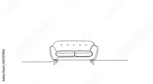 Sofa in hotel lobby interior line art illustration