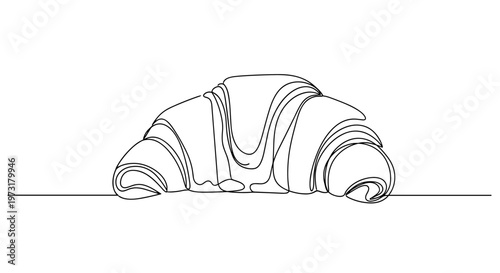 Croissant on plate in hotel breakfast line art illustration