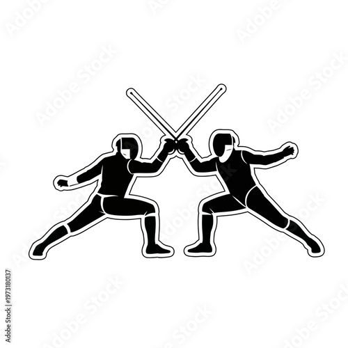 Fencing Silhouette: Two Athletes Sparring with Swords, Dynamic Competition