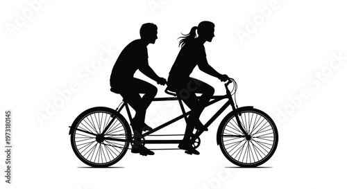 A couple joyfully rides a tandem bicycle together showcasing a romantic and active lifestyle presented as a silhouette high quality professional